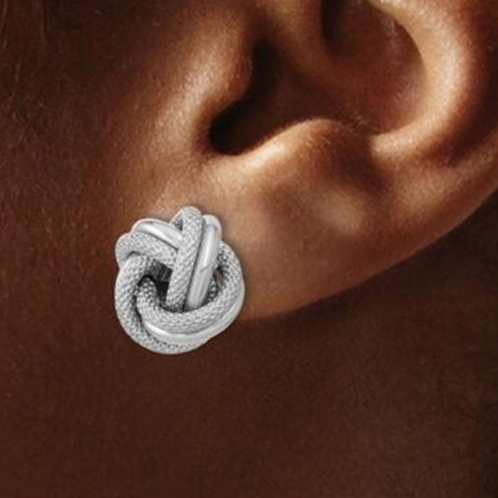 Silver Knot Stud Earrings - Women's Fashion Accessory